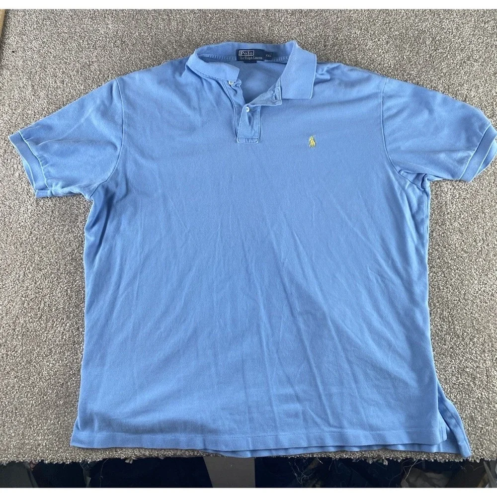 Polo Ralph Lauren Solid Light Blue Polo Shirt Mens XXL Cotton Yellow Pony Preppy